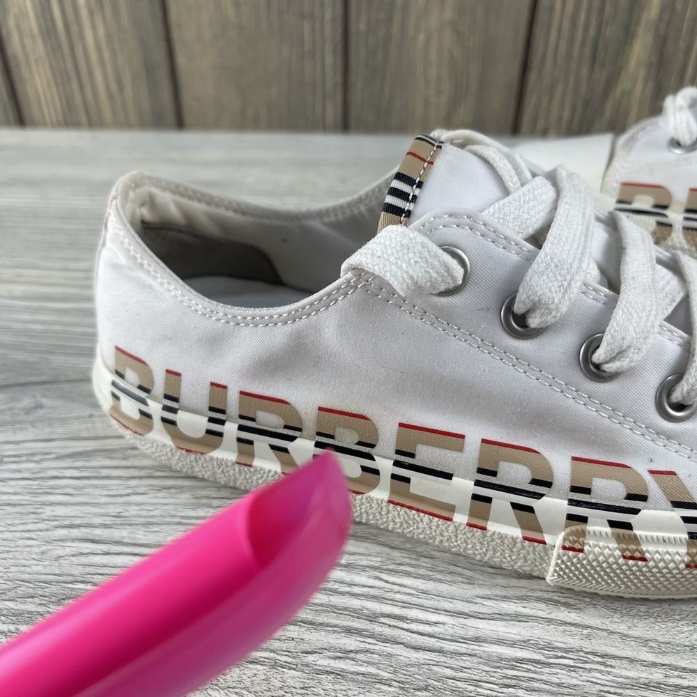 Burberry Kid's Larkhall Icon Stripe Logo Gabardine Sneakers Size 29 - Picture 14 of 16